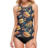 AIXIWAWA Women's Tankini Tops-Funny Hamburger, Swimsuit Top with Removable Padded Cups, Adjustable Straps & Back Closure for Beach Pool Vacation XL Multicolor