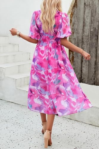 Womens Floral Flowy Wrap V Neck Midi Dress Short Sleeve Elastic Waist Casual Spring Summer Dresses for Women 2025 - Image 6
