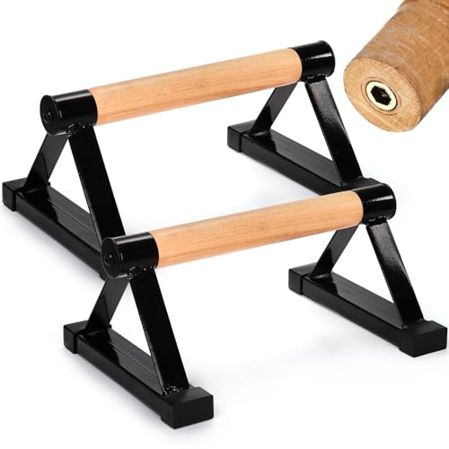TOPZEA Wood Push Up Bars, Solid Wooden Parallettes Bars with Sturdy Steel Bracket Anti-slip Handstand Bars for Calisthenics, Fitness, At Home Gym Floor Workouts Equipment, Support Max 600 lbs, Black