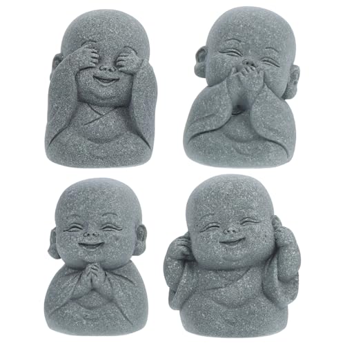 TOKIDNY 4pcs Mini Buddha Statues Set Zen Monk Figurines Sandstone Sculpture Home Office Tabletop Decor Aquarium Garden Indoor Decorative Figures
