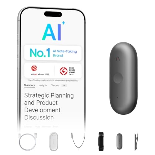 Image of Plaud NotePin S, App Control, Wearable AI Notetaker, AI Transcribe & Summarize, Support 112 Languages, 64GB Memory, Audio Recorder for Lectures, Meetings, Black