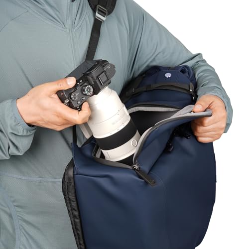 Image of VANGUARD VEO Lite B30L Camera & Everyday Backpack (Navy) - Fits Full-Frame Camera with 70-200mm Attached + 4 Lenses, 16 inch Laptop Storage, 3-Way Access, Convertible Daypack Design