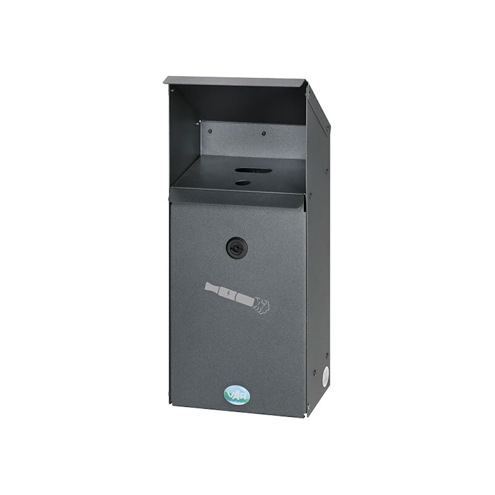 PROREGAL Großvolumiger E-Zigarettensammler mit Schutzdach | 3,7 Liter, HxBxT 42,3x18x13cm | Verzinkter Stahl | Grau | Ascher Aschenbecher