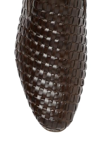 Image of San Frissco Leather Basketweave Handcrafted Leather Slip-Ons Regular Styling Cushioned Footbed|Comfortable Fashionable Stylish Flexible for Men