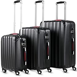 Maletas Georges Rech Monzana 3X Maletas de Viaje Negro 36L 68L 89L Plástico ABS Candado Ruedas 360° Set Trolley Equipaje Cabina