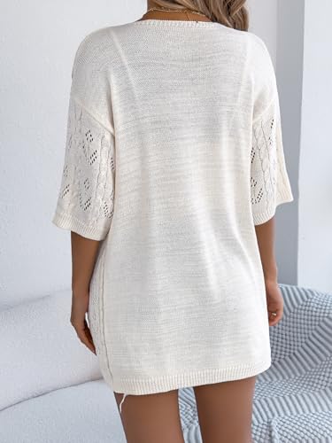 Image of Spicy Sandia Women's Loose Fit Short Sleeve Crochet Cardigan Sweaters for Summer