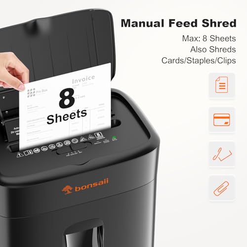 Image of Bonsaii 100 Sheets Auto Feed Paper Shredder, Up to 30 Minutes Shredders for Home Office Use, Micro-Cut Heavy Duty Shredder / 4.2 Gallons /Security Level P-4 (C231-D)