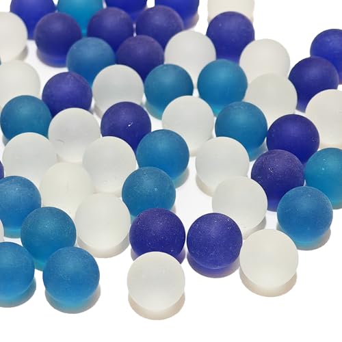 QYGL Frosted Sea Glass Ball Beads, Blue Mixed Seaglass Marbles 1LB