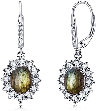 YFN Birthstone Earrings Sterling Silver Created Oval Cut Drop Dangle Leverback Earrings Jewellery Gifts for Women