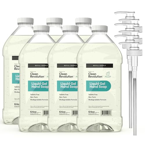 Image of Clean Revolution Liquid Gel Hand Soap Refill - Sulfate-Free Gel Hand Wash, Moisturizing Bulk Refill, Non-Toxic Formula (Spring Air) 64oz, 6-Pack with Pumps