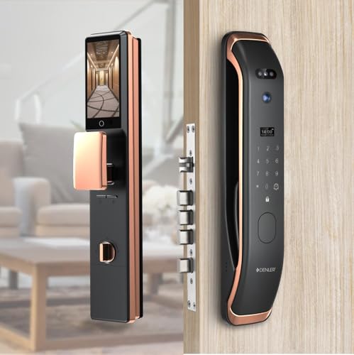 Image of Denler FL04v2 8-in-1 Smart Door Lock | 3D Face ID | Fingerprint | App Unlock | LCD Camera | Dual Battery | WiFi |RFID | PIN | Key | Android & iPhone App | 5 Years Warranty