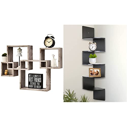 Greenco 4 Cube Intersecting Shelves and Greenco Corner Shelf 5 Tier Shelves