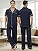 Reliwel Men's Cotton Pajamas Set Short Sleeve and Long Pants Pjs Two Pieces Fashionable Loungewear with Pockets,Navy Blue,XL