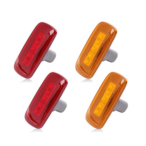 HUSUKU 4PCS 5Led Colorful Lens Dual Cab Bed Fender LED Side Marker Lights For 2010-2017 Dodge Ram 2500 3500 (2x Amber, 2x Red)