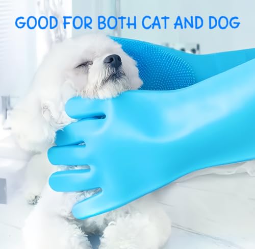 Image of Pet Grooming 3 in 1 Gloves, Dog Cat Bathing Shampoo Brush, Silicone Hair Removal Gloves with Thick High Density Teeth for Bathing and Messaging, Double-Side Scrubbing Gloves for Shedding