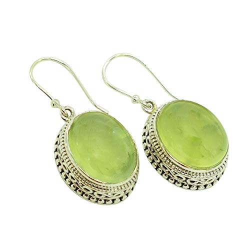 Pendientes de prehnita verde natural en plata 925 el regalo ideal de aniversario