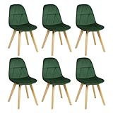 Lestarain Juego de 6 Sillas de Comedor, Sillas de Cocina en Terciopelo, Sillas con Respaldo Ergonómico y Patas de Madera, para Dormitorio y Salón, Verde Oscuro, LCNI115003-6
