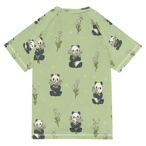 Boys Short Sleeve T-Shirts Panda Bear Daisy Rashguard Kids Swim Shirts Sun UPF 50+2