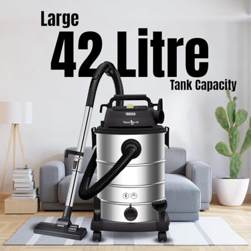 Inalsa Wet and Dry Vacuum Cleaner with Blower Function|1700 W & 42 LTR Capacity|28 kPa Suction|2 Yr Warranty|HEPA Filter|House Cleaning Machine,Industrial Vacuum Cleaner Heavy Duty(MasterVac 42)