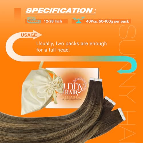 Image of Sunny Hair Tape in Hair Extensions Human Hair Ombre Straight 50g 20Pcs