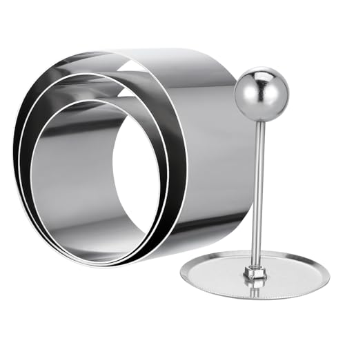 Toyvian 3 piezas Molde Redondo Acero Inoxidable para Emplatado Frío Molde Práctico con Prensador para Cocina Hogar y Restaurante Utensilio Ligero y Fácil de Limpiar