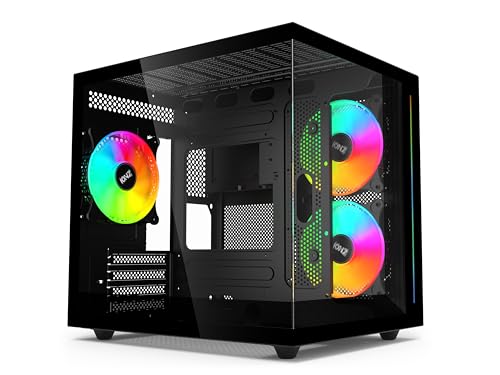 IONZ PC Gaming Case M-ATX | Tempered Glass Dual Dynamic Mini Lite | includes 3 x 120mm ARGB Fans...