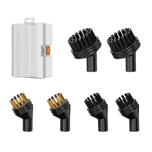 6-Pack Steam Cleaner Brush Set, Brass & Nylon Scrubbing Heads, Brush Replacement Attachments Fit for Granarbol Handheld Steamer Cleaning with Storage Case