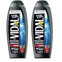 Vidal – Docciaschiuma Energy & Sport, Formula Energizzante, con estratti di Ginseng e Guaranà, Dermatologicamente Testato, 250ml (Confezione da 2)