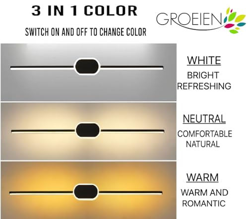 Image of Groeien LED 18 watt 3 Color Linear Black Body Acrylic Picture Photo Frame /Mirror Bathroom Wall Light(Warm+Natural+Coolwhite)
