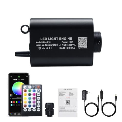 AKEPO 16W Bluetooth APP Control Fiber Optic Light Source, RGBW lamp Beads + Music Activated + 28-Key Remote Control for Car Headliner Stars Home