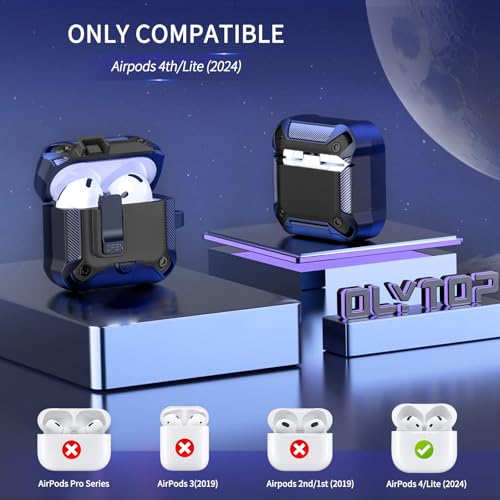 Image of Olytop for Airpods 4 Case with Phone Stand&Lock Clip, Rugged Apple Airpods 4th Generation Cover 2024 Men Women, Armor Shockproof iPod 4 Gen Protective Hard Shell with Carabiner&Cleaner kit, Black