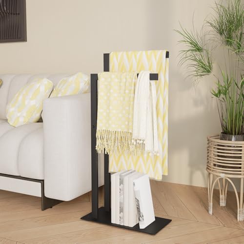 Yawinhe Toalleros de Baño, con 2 Barras y Base Antideslizante, Portatoalla Baño de Pie de Acero Inoxidable, para Mantas, Ropa, 40x20x80cm, Negro, SMJ003B - imagen 2