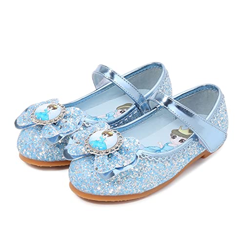 New front Fille Doux Sandales Elsaeai Anna Talons Plats Paillettes Chaussures de Princesse Argenté Bleu Rose Halloween Noël Anniversaire Déguisement...