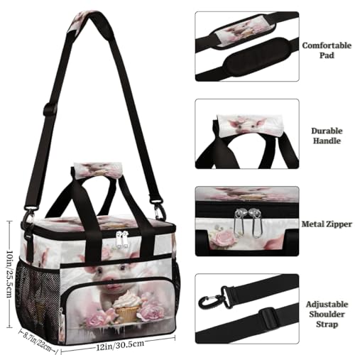 Piggy Piglet Insulated Picnic Backpack Lunch Box for Women Men Picnic Basket Tote Lunch Bag Picnic Bag Portable Lunch Bags for Picnic, Beach, Work, Trip,Office, Camp Pig Floral