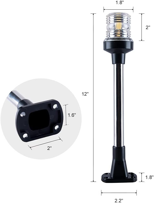 Sebnux White LED Fold Down Boat Stern Light Boat Anchor Light for Pontoon and Fishing Boat (9" Fixed Mounted)