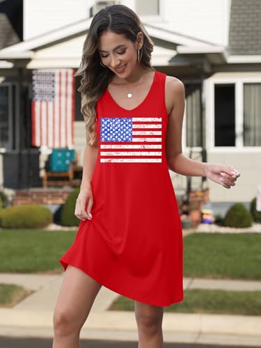 Image of NEWWEN American Flag Dress Women 4th of July Sleeveless Tank Dress 250 Anniversary USA Patriotic Summer Sundress