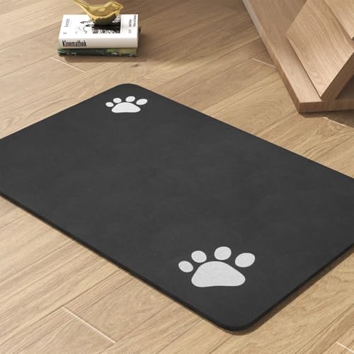 Image of Pet Feeding Mat-Absorbent Dog Mat for Food and Water Bowl-No Stains Quick Dry Water Dispenser Mat-Dog Accessories Pet Supplies-Bowl for Messy Drinkers（Black,17 inchx28 inch
