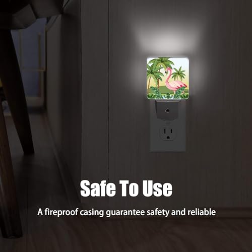 Image of Tropical Flamingo Cartoon Night Light, Dusk to Dawn Smart Sensor Nightlight for Bedroom Bathroom Kitchen Hallway Stairs Hallway, Plug-in, Energy Efficient Decor Desk Lamp Gifts