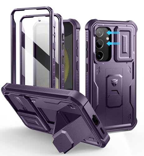 Image of Dexnor for Samsung Galaxy S24 Case with Built-in Slide Camera Cover & Screen Protector & Kickstand, Heavy-Duty Shockproof Rugged Case Full-Body Bumper Protective Cover for Galaxy S24 (2024),Purple