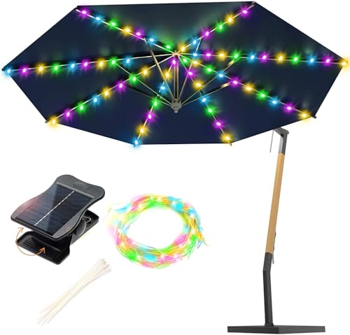 VOOKRY Solar Umbrella Lights Outdoor, Waterproof Solar Powered Patio Umbrella Lights 8 Strands Cordless 8 Modes LED Umbrella Patio Lights for Beach Tent Camping Garden Party Decoration(Multicolor)