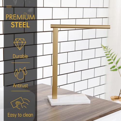 Image of KOKOSIRI Hand Towel Rack Free Stand Towel Holder with Steady Marble Base for Bathroom Vanity Countertop, Champagne Bronze Stainless Steel 15.7'' Height THS0006-CPG