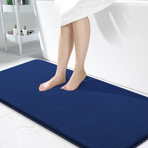 Image of OLANLY Thick Memory Foam Bathroom Runner Rugs 47x24, Extra Soft Absorbent Long Bath Rug, Quick Dry Bath Mats, Non-Slip, Machine Washable Mat for Bathroom, Tub and Shower, Home Decor Accessories, Navy