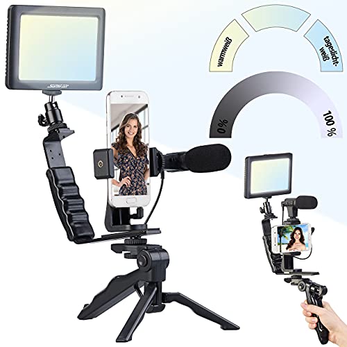 Somikon Vlog Set: 4-teiliges Vlogging-Set mit LED-Leuchte, Mikrofon, Stativ & Halterung (Mikrofon für Smartphone) – Bild 4