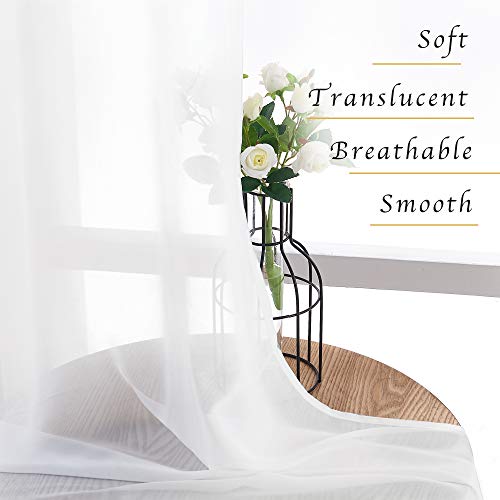 Image of NICETOWN White Sheer Curtains 84 inches Long, Chiffon Semi Sheer Curtain Panels for Bedroom, Home Decoration Solid Voile Panels (2-Pack, 55 Wide)