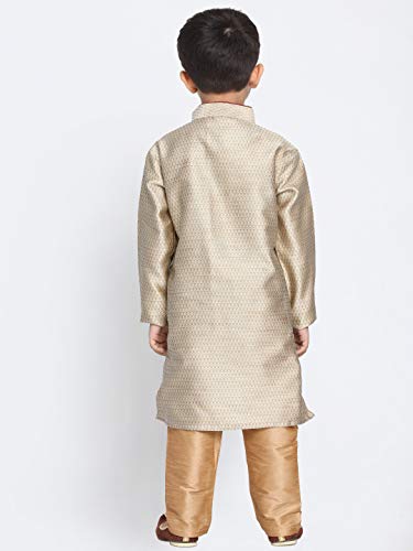 Image of JBN Creation Boys' Full Sleeve Silk Blend Kurta Pyjama Set with Mandarin Collar, Featuring Ethnic Motifs, Self-Design, and Embellishments - Perfect for Festivals and Special Occasions