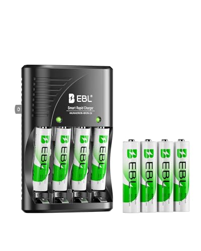 EBL Rechargeable AAA Batteries (8 Packs) with Smart Rapid Battery Charger with AC Wall Plug for AA...