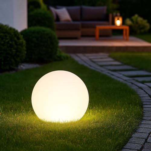 BAKAJI Lampada Solare a Sfera per Esterno con Telecomando e Luce RGB, Illuminazione da Esterni, Giardino, Patio, Bar, Ristoranti, Pannello Solare Integrato, Luci Programmabili (17 cm)