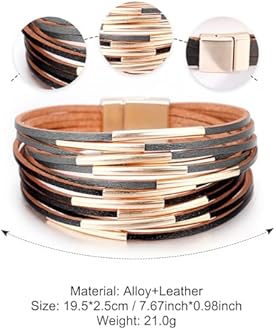 Fesciory Leather Wrap Bracelets for Women, Boho Leopard Multi-Layer Crystal Beads Cuff Bracelet Jewelry