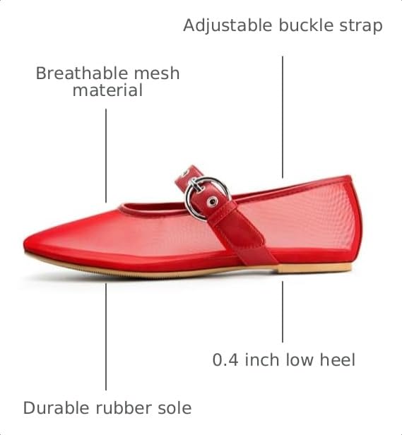 Image of Ballet Flats Mesh Shoes for Women Mary Janes Flats | Wide Feet Options, Woven Mesh Flats, Soft Cushion, Comfortable Ballerina Flats, Casual, Dress Shoes, Daily, Work, Versatile