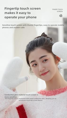 Winter Gloves Knitted Plush Mitten for Women Girl, Windproof Touchscreen Texting Cold Weather Warm Fashion Cute Glove3